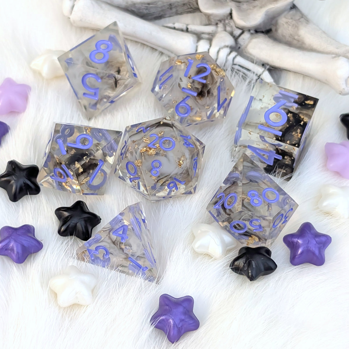 Sharp Edge DnD Dice Set - Black & White Ink - Witch's Omen