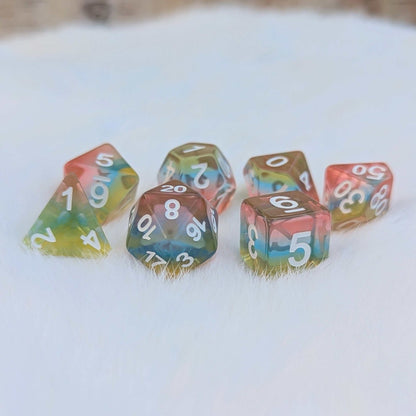 Aurora Sky Dice Set – 7 - Piece Rainbow Layered DnD Dice | Fennek & Finch - Fennek and Finch