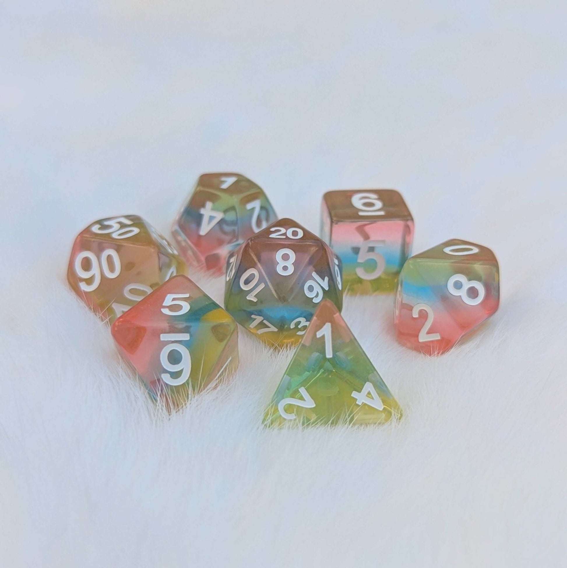 Aurora Sky Dice Set – 7 - Piece Rainbow Layered DnD Dice | Fennek & Finch - Fennek and Finch
