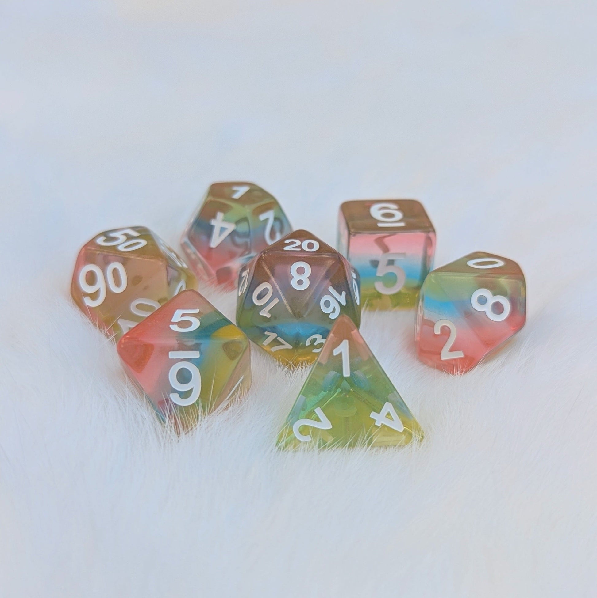 Aurora Sky Dice Set. Rainbow layered resin dice