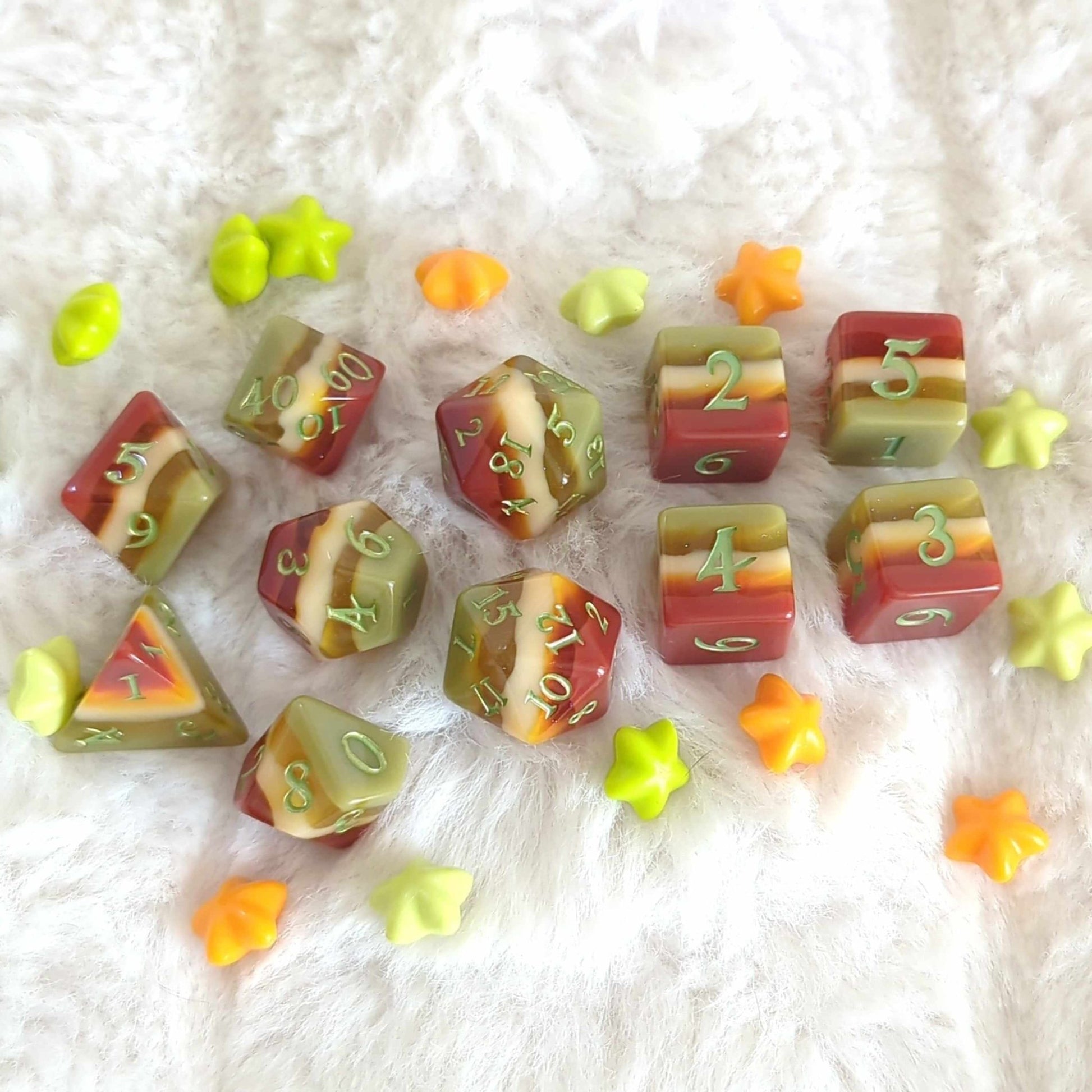 Autumn Arbor Dice Set – 7 and 11-Piece Fall Layered DnD Dice | Fennek & Finch Dice Sets & Games Fennek and Finch