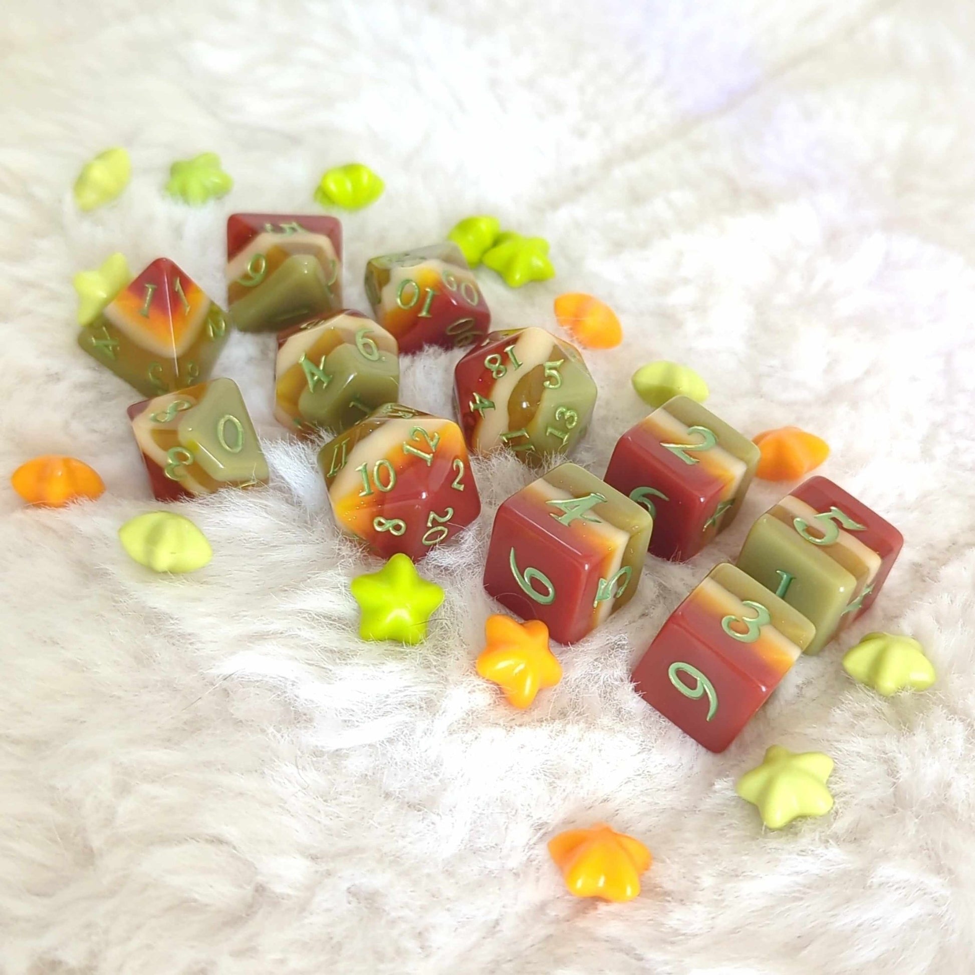 Autumn Arbor Dice Set – 7 and 11-Piece Fall Layered DnD Dice | Fennek & Finch Dice Sets & Games Fennek and Finch