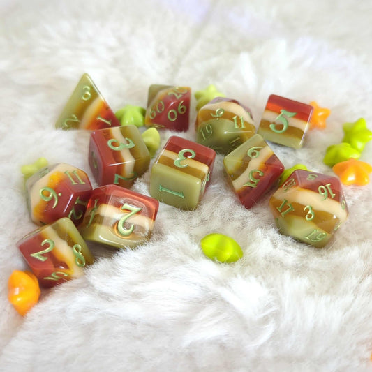 Autumn Arbor Dice Set – 7-Piece Fall Layered DnD Dice | Gold Font | Fennek & Finch Dice Sets & Games Fennek and Finch