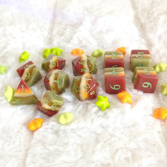 Autumn Arbor Dice Set – 7-Piece Fall Layered DnD Dice | Gold Font | Fennek & Finch Dice Sets & Games Fennek and Finch