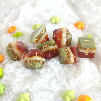 Autumn Arbor Dice Set – 7 and 11-Piece Fall Layered DnD Dice | Fennek & Finch Dice Sets & Games Fennek and Finch 7 Piece Set - Gold