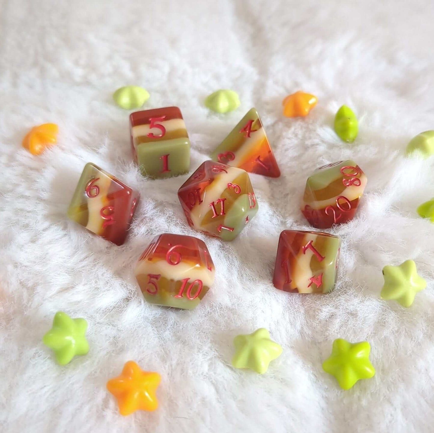 Autumn Arbor Dice Set – 7 and 11-Piece Fall Layered DnD Dice | Fennek & Finch Dice Sets & Games Fennek and Finch 7 Piece Set - Auburn