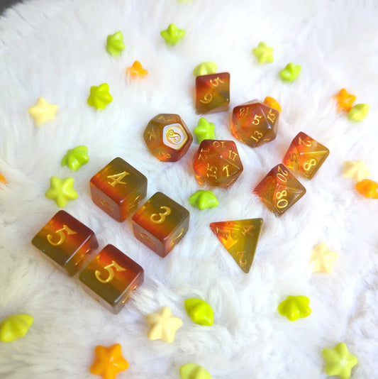 Autumn Sparkles Dice Set – 7-Piece Fall Glitter DnD Dice | Fennek & Finch Dice Sets & Games Fennek and Finch