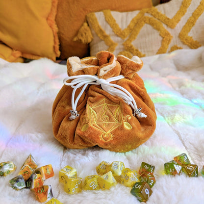Bard Dice Bag – Multi - Pocket Brown Cream Velvet Pouch with Music Notes | Fennek & Finch - Fennek and Finch