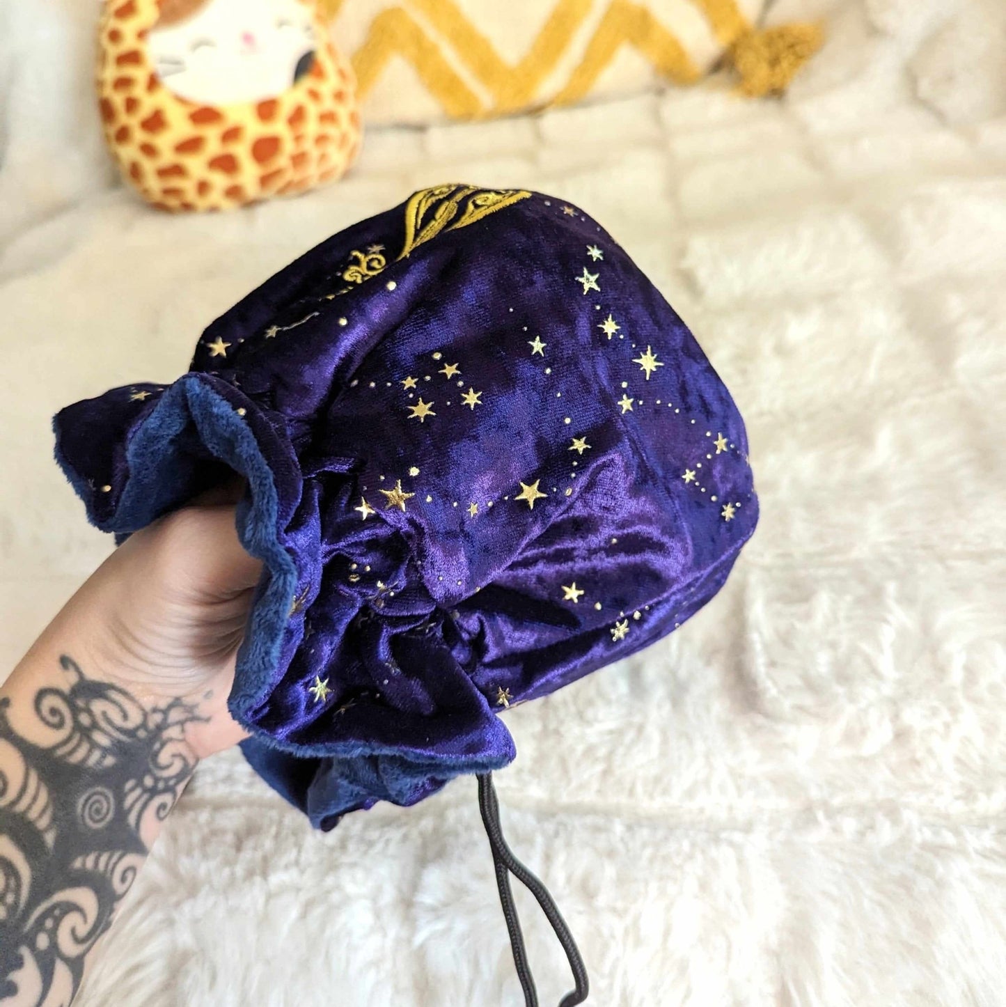 Bard Dice Bag – Multi-Pocket Purple Velvet Pouch with Enchanted Lute | Fennek & Finch Fennek and Finch