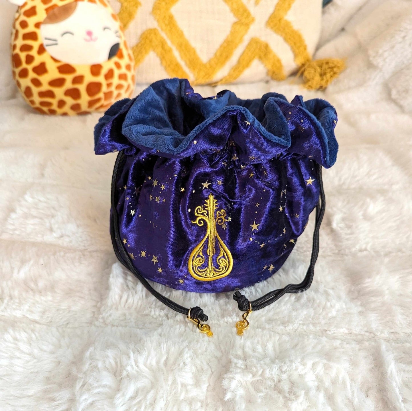 Bard Dice Bag – Multi-Pocket Purple Velvet Pouch with Enchanted Lute | Fennek & Finch Fennek and Finch