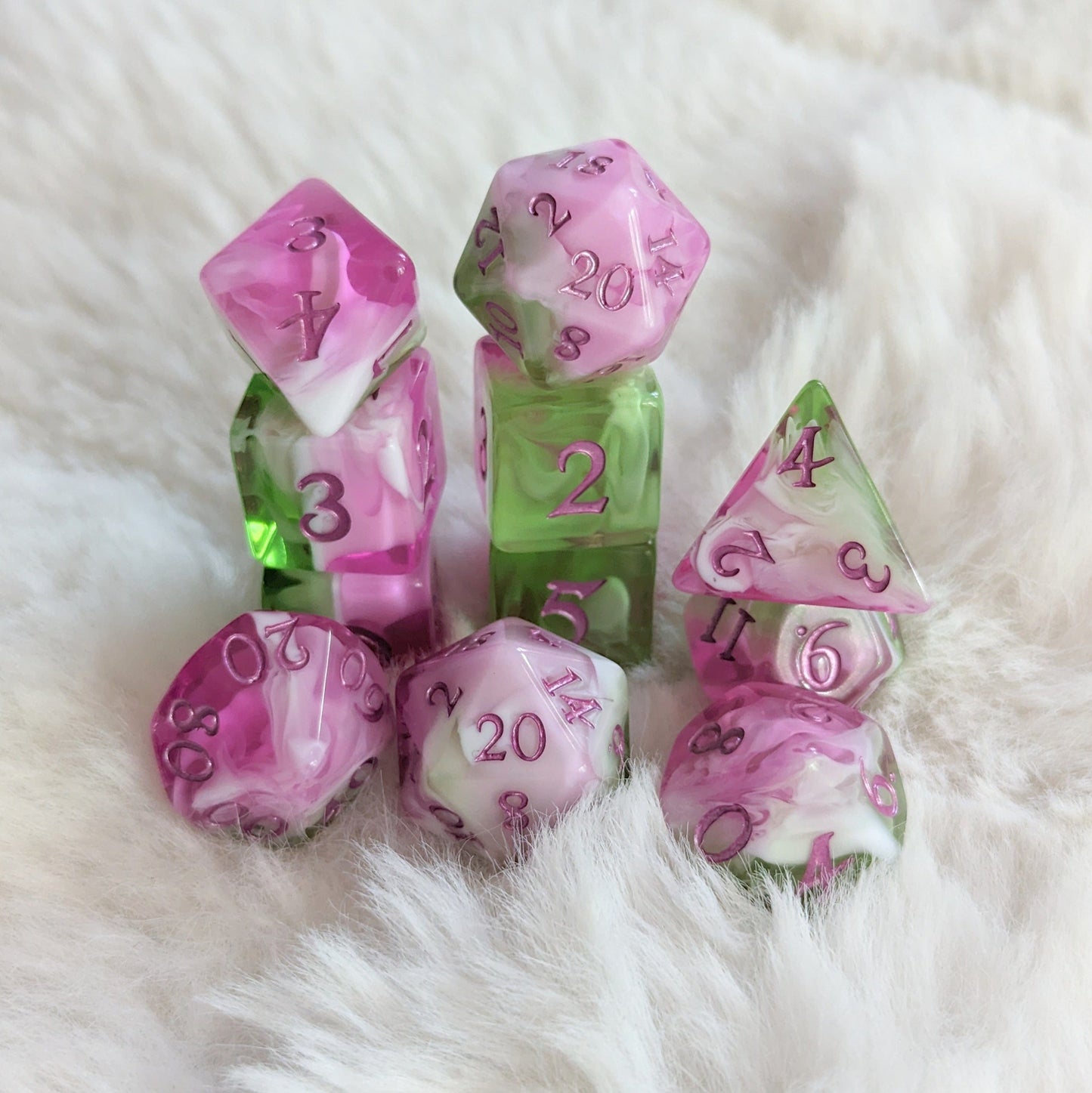 Bardic Inspiration Dice Set. 7 and 11 piece TTRPG Dice sets