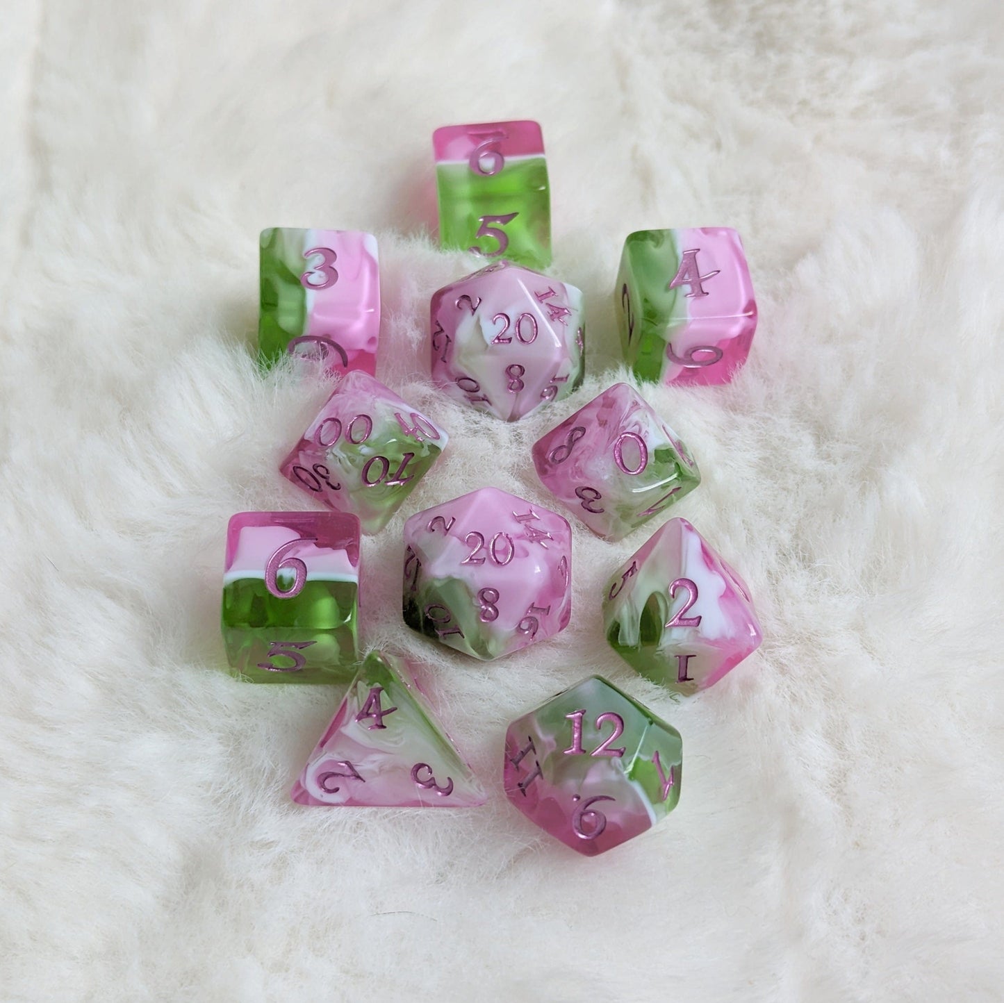 Bardic Inspiration Dice Set. 7 and 11 piece TTRPG Dice sets