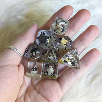 Barn Owl Dice Set – 8 - Piece Animal DnD Dice with Paw D6 | Fennek & Finch - Fennek and Finch