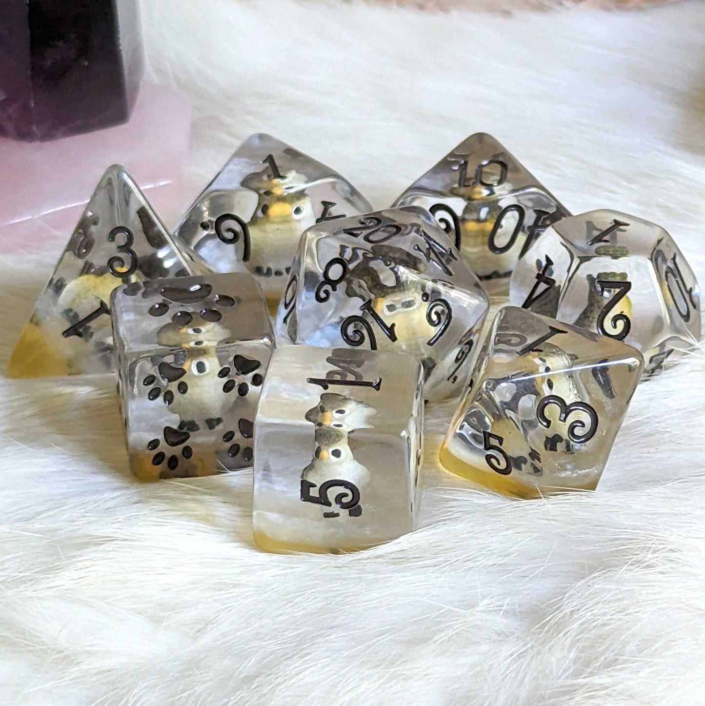Barn Owl Dice Set – 8 - Piece Animal DnD Dice with Paw D6 | Fennek & Finch - Fennek and Finch