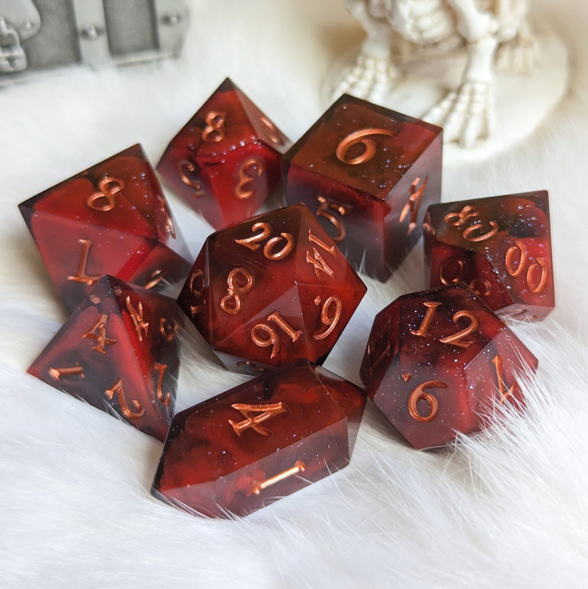 Blood and Smoke DnD Dice Set. Red and Black Marble