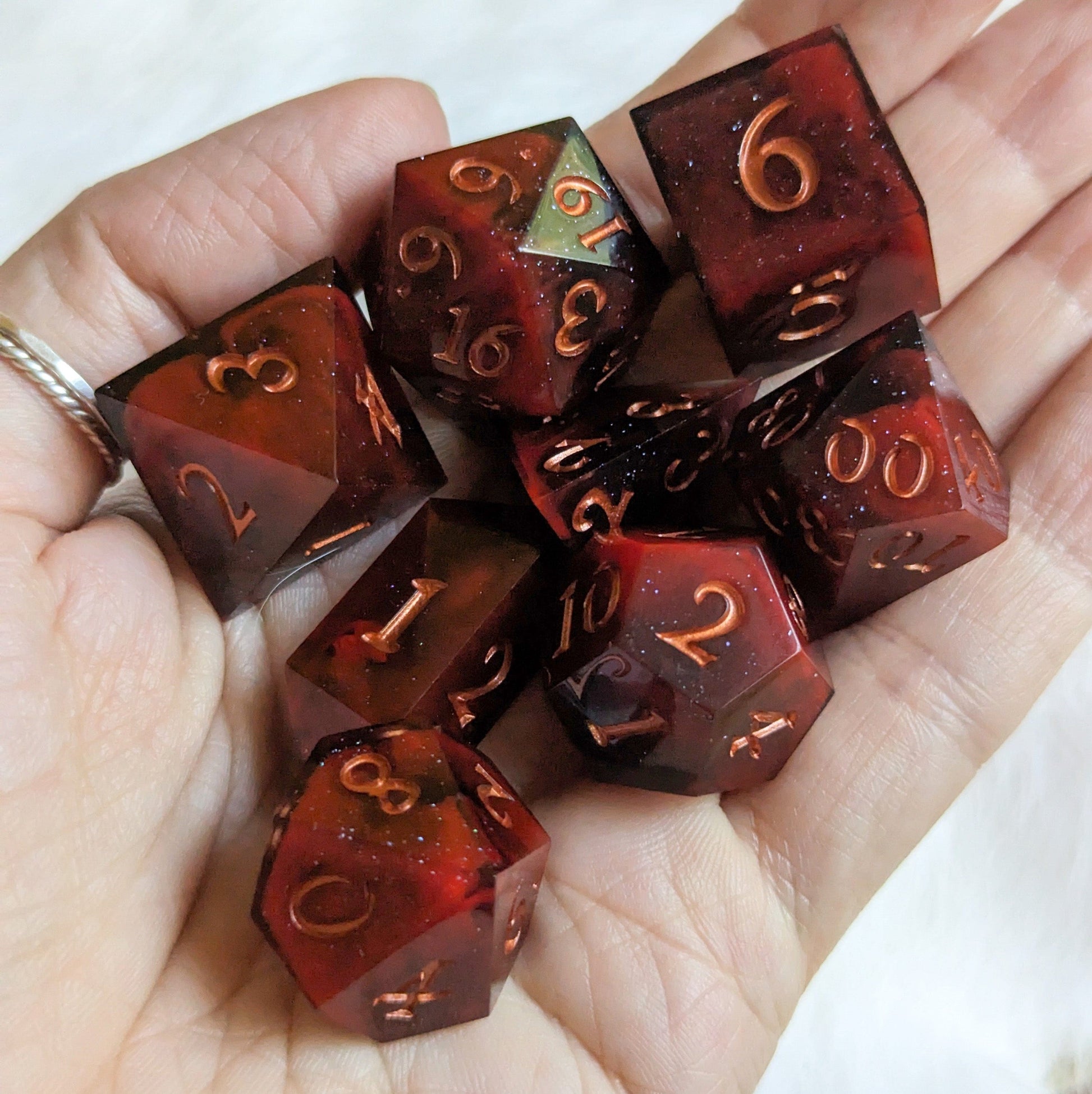 Blood and Smoke DnD Dice Set. Red and Black Marble