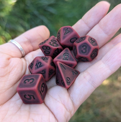 Blood Dice Set – 7-Piece Matte Red Ancient Resin DnD Dice Dice sets Fennek and Finch