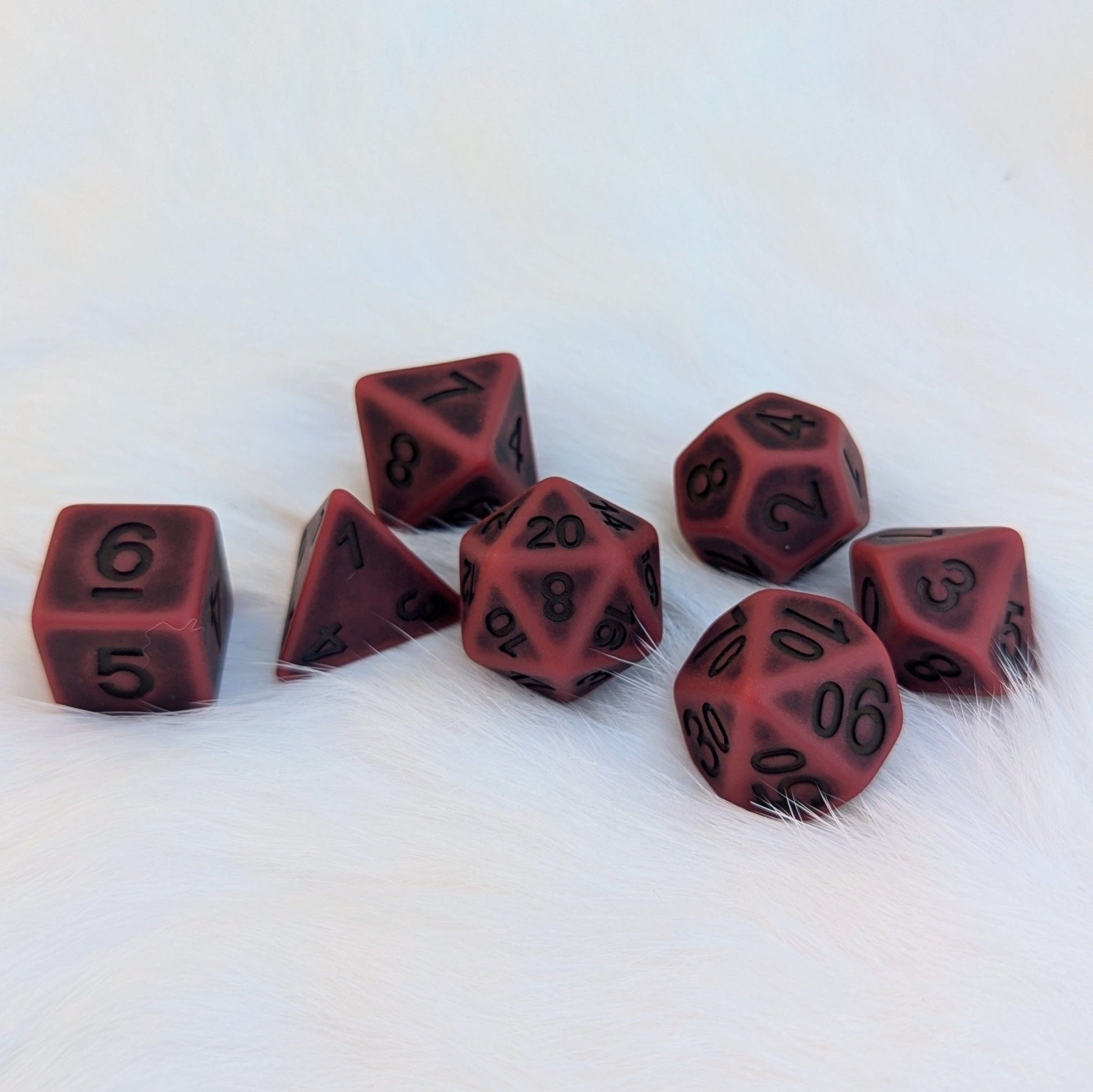 Blood Dice Set – 7-Piece Matte Red Ancient Resin DnD Dice Dice sets Fennek and Finch