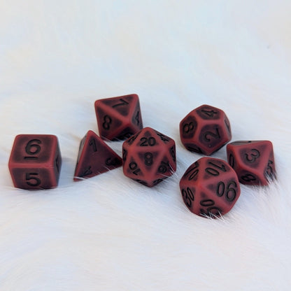 Blood Dice Set – 7-Piece Matte Red Ancient Resin DnD Dice Dice sets Fennek and Finch