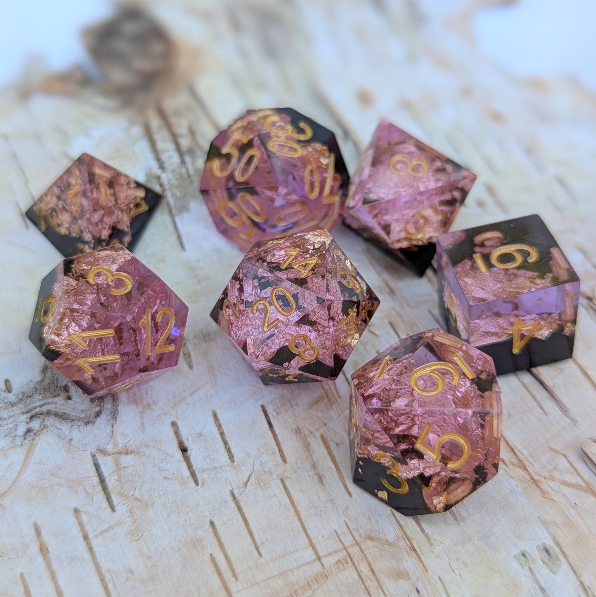 Blossom Night Sharp Edge TTRPG Dice Set.