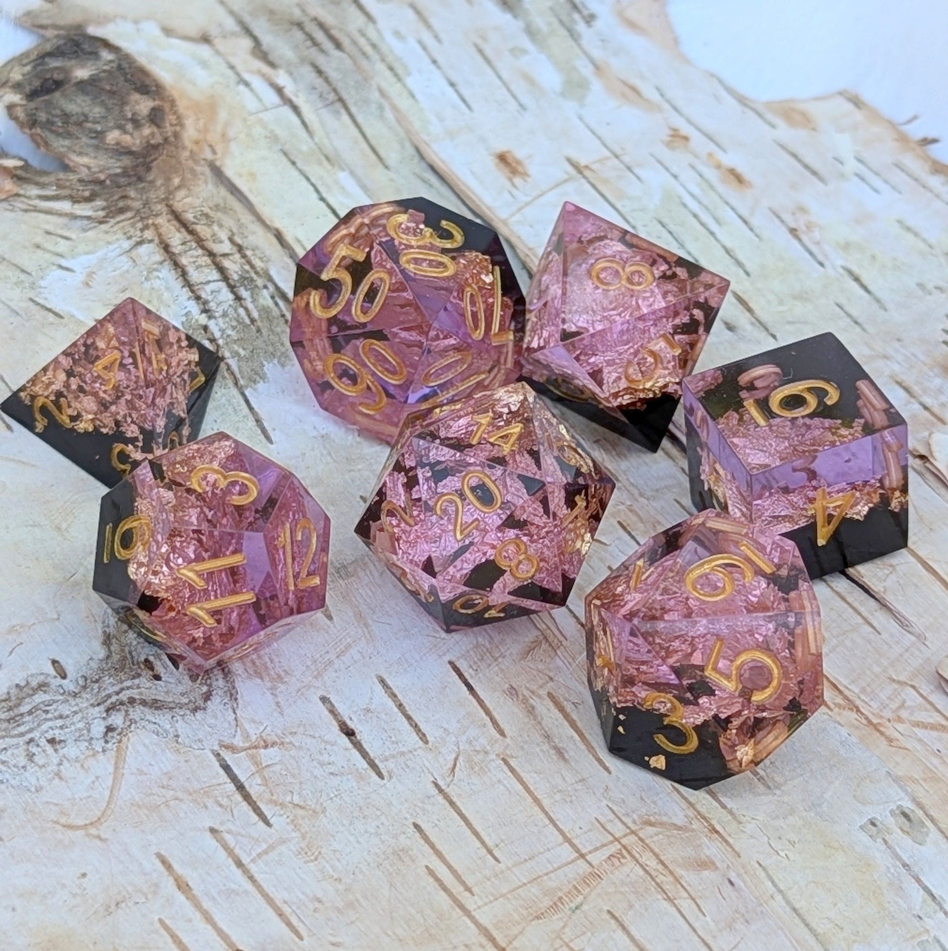 Blossom Night Sharp Edge TTRPG Dice Set.