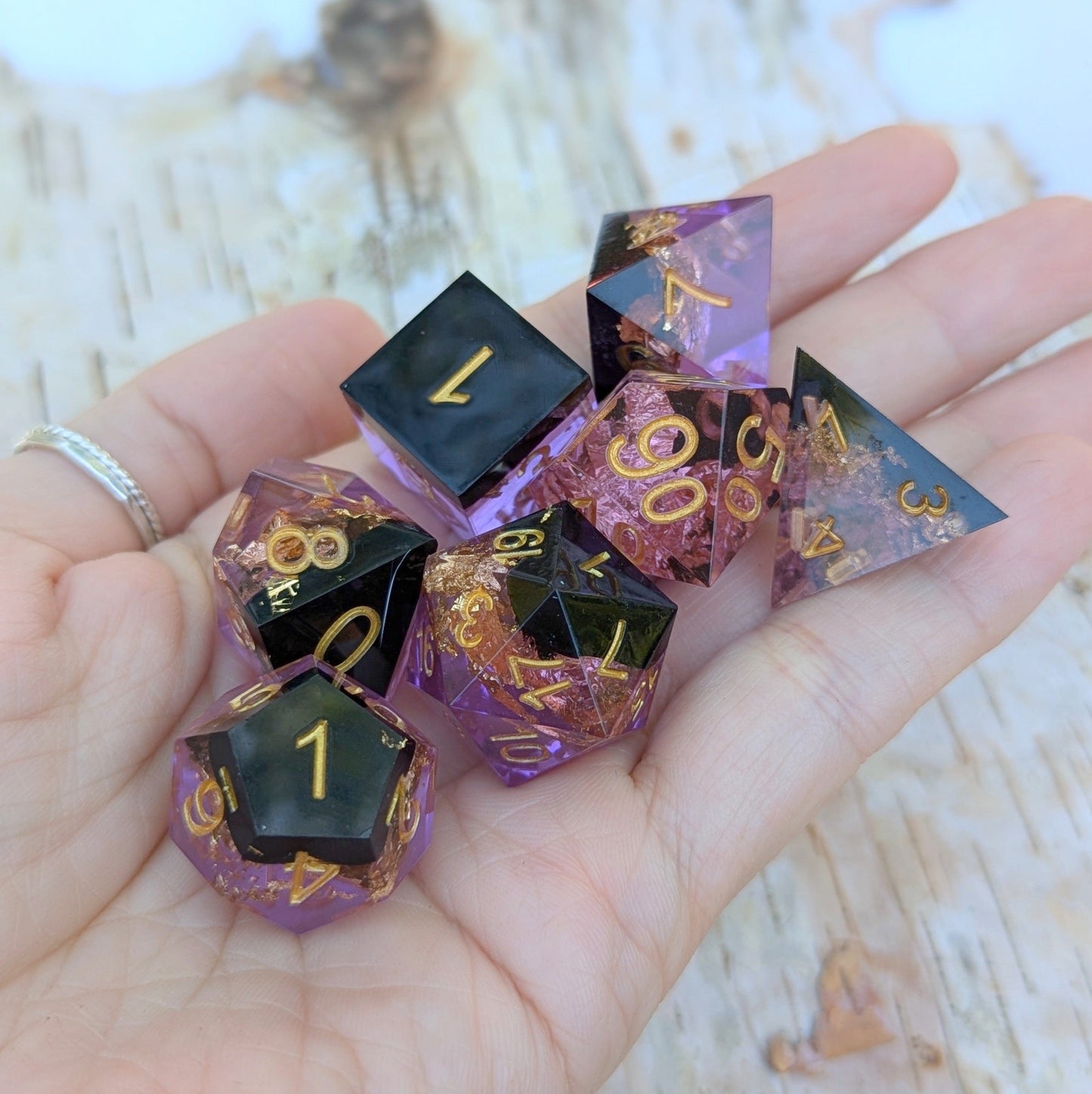 Blossom Night Sharp Edge TTRPG Dice Set.