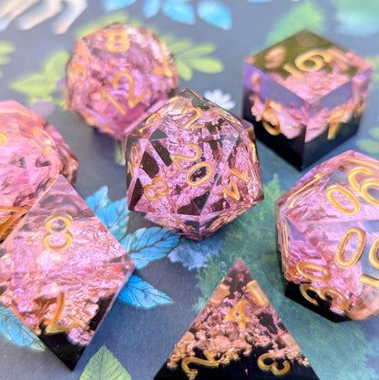 Blossom Night Sharp Edge TTRPG Dice Set.