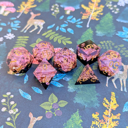 Blossom Night Sharp Edge TTRPG Dice Set.