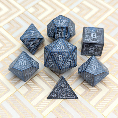 Blue Dreamy Star and Moon Wood Dice Set