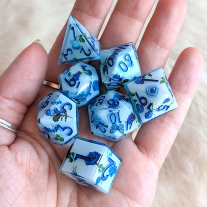 Blue Rose and Butterfly DnD Dice Set