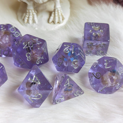 Butterfly Dice Set – 8-Piece Blue Butterfly White Flower DnD Dice with Paw D6 | Fennek & Finch Dice sets Fennek and Finch