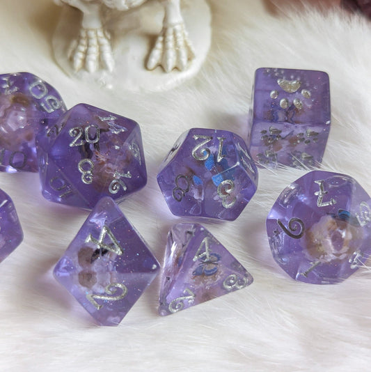 Butterfly Dice Set – 8 - Piece Blue Butterfly White Flower DnD Dice with Paw D6 | Fennek & Finch - Fennek and Finch