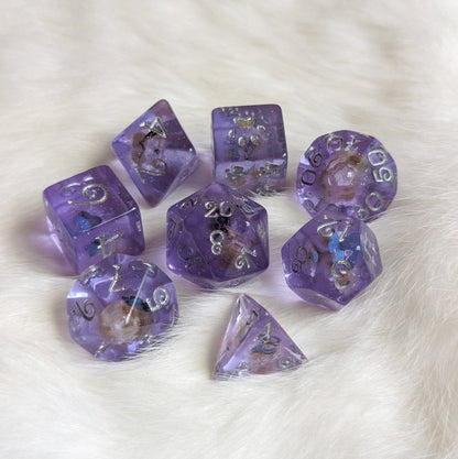 Butterfly Dice Set – 8-Piece Blue Butterfly White Flower DnD Dice with Paw D6 | Fennek & Finch Dice sets Fennek and Finch