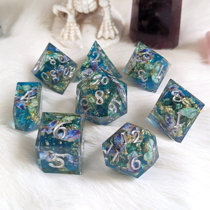 Butterfly Realm Dice Set – 8 - Piece Blue Butterfly DnD Dice with Crystal D4 | Fennek & Finch - Fennek and Finch