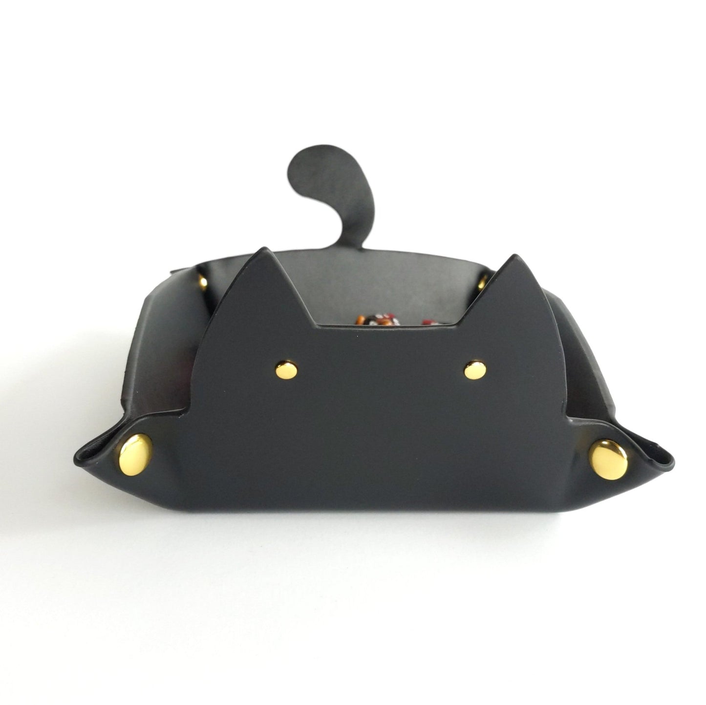 Cat Dice Tray in Black | Foldable PU Leather Rolling Tray for DnD - Fennek and Finch