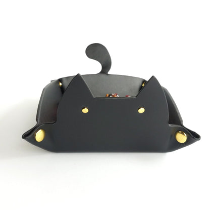Cat Dice Tray in Black | Foldable PU Leather Rolling Tray for DnD - Fennek and Finch