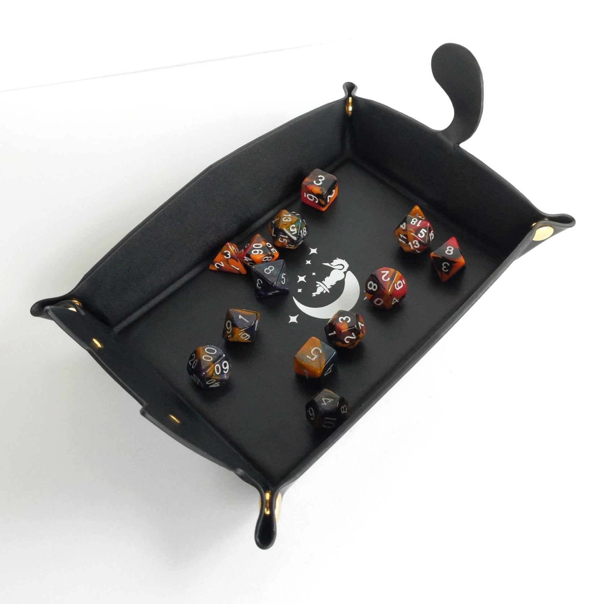 Cat Dice Tray in Black | Foldable PU Leather Rolling Tray for DnD - Fennek and Finch