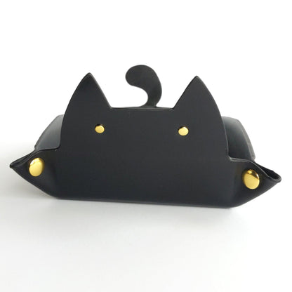 Cat Dice Tray in Black | Foldable PU Leather Rolling Tray for DnD - Fennek and Finch