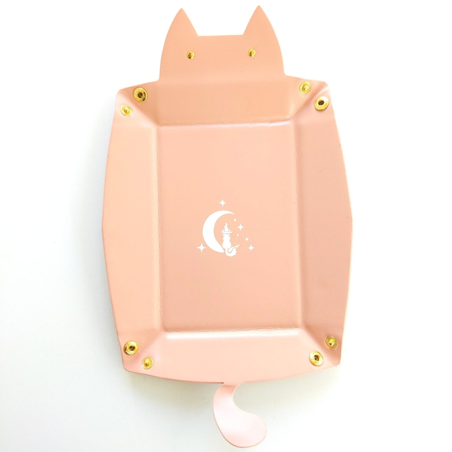 Cat Dice Tray in Light Pink | Foldable PU Leather Rolling Tray for DnD - Fennek and Finch