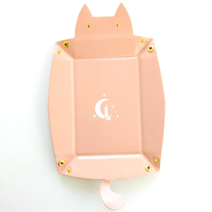 Cat Dice Tray in Light Pink | Foldable PU Leather Rolling Tray for DnD - Fennek and Finch