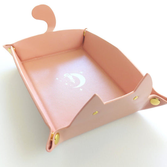 Cat Dice Tray in Light Pink | Foldable PU Leather Rolling Tray for DnD Dice Bags & Accessories Fennek & Finch