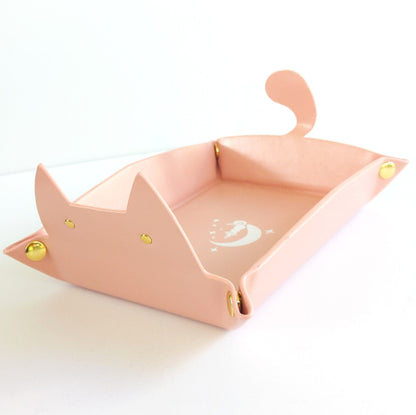 Cat Dice Tray in Light Pink | Foldable PU Leather Rolling Tray for DnD - Fennek and Finch
