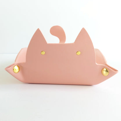 Cat Dice Tray in Light Pink | Foldable PU Leather Rolling Tray for DnD - Fennek and Finch