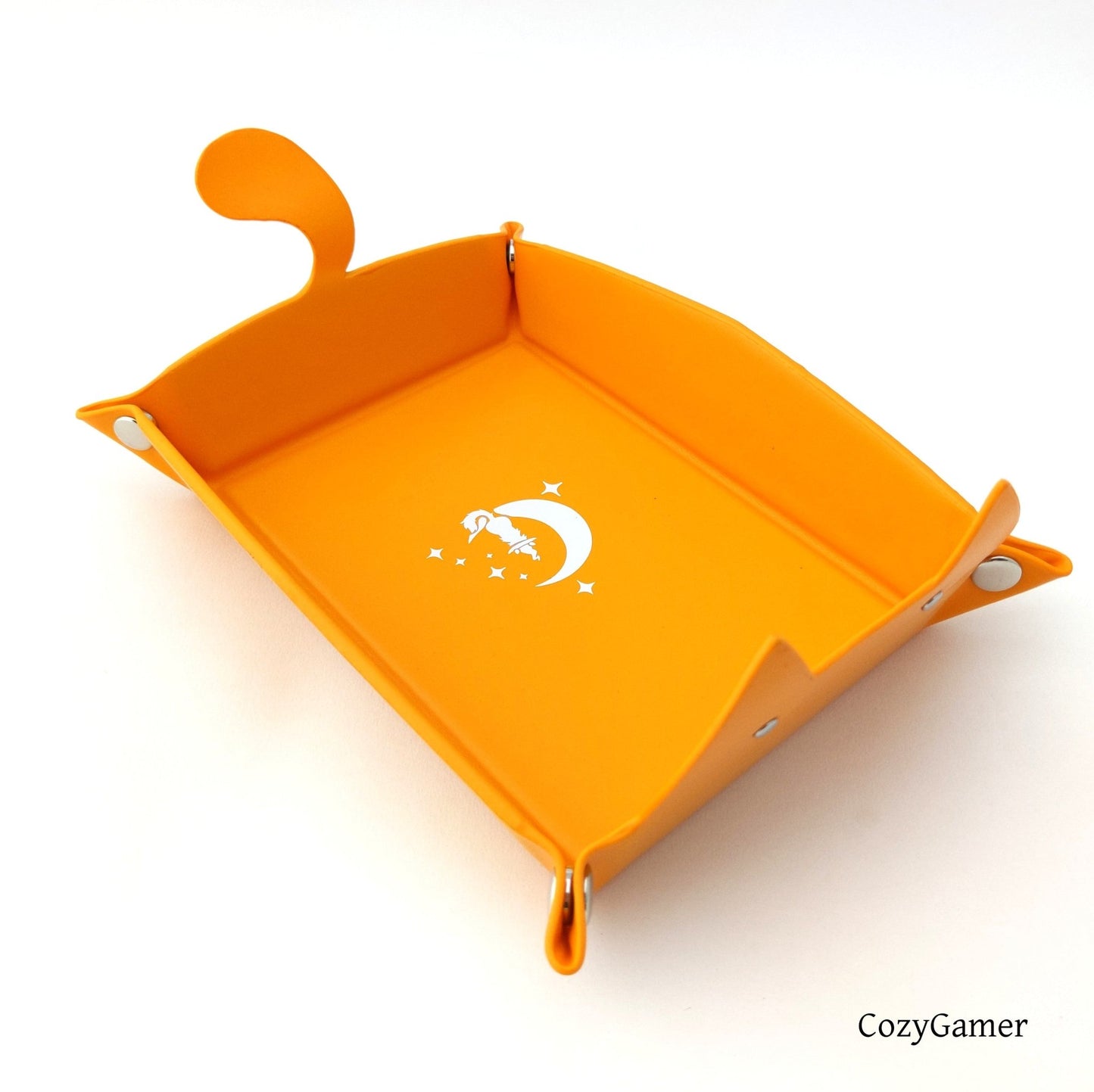 Cat Dice Tray in Orange | Foldable PU Leather Rolling Tray for DnD Dice Bags & Accessories Fennek & Finch