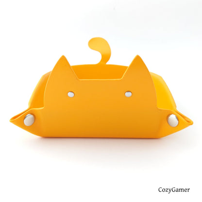 Cat Dice Tray in Orange | Foldable PU Leather Rolling Tray for DnD Dice Bags & Accessories Fennek & Finch