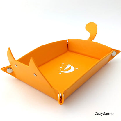 Cat Dice Tray in Orange | Foldable PU Leather Rolling Tray for DnD Dice Bags & Accessories Fennek & Finch