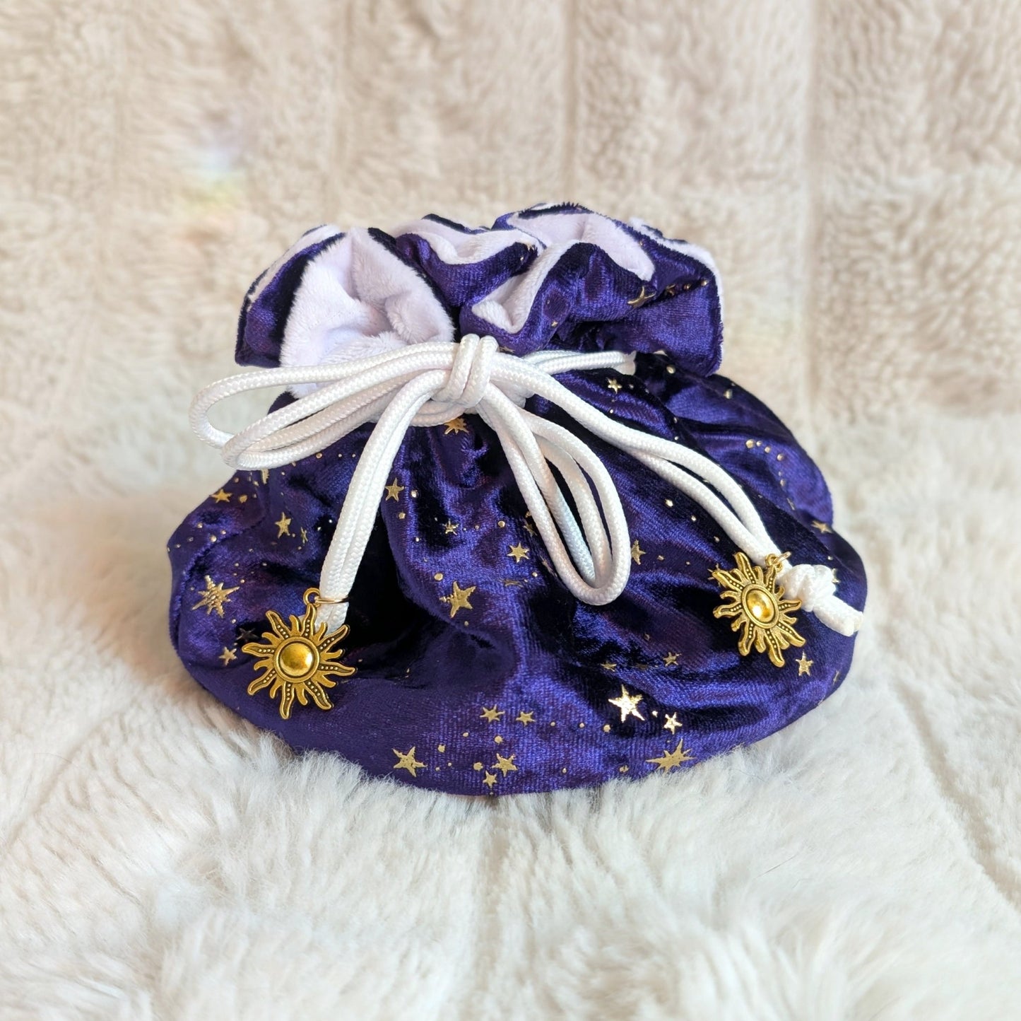 Celestial Starry Dice Bag – Deep Purple & White Velvet Multi - Pocket Pouch | Fennek & Finch - Fennek and Finch