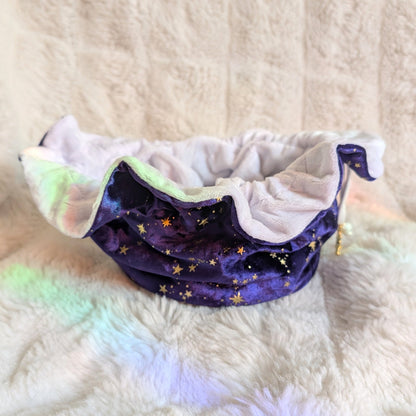 Celestial Starry Dice Bag – Deep Purple & White Velvet Multi - Pocket Pouch | Fennek & Finch - Fennek and Finch