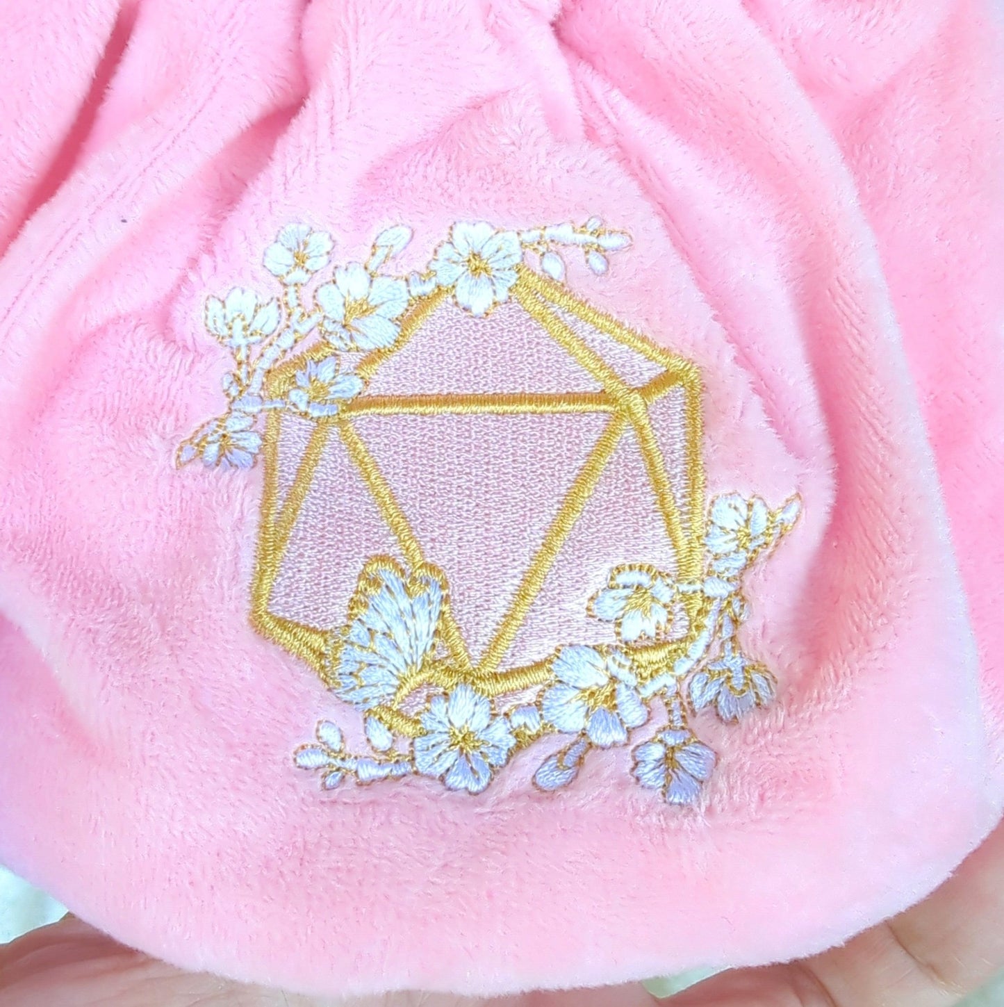 Cherry Blossom Dice Bag – Multi - Pocket Pink Velvet Pouch with Butterfly | Fennek & Finch - Fennek and Finch