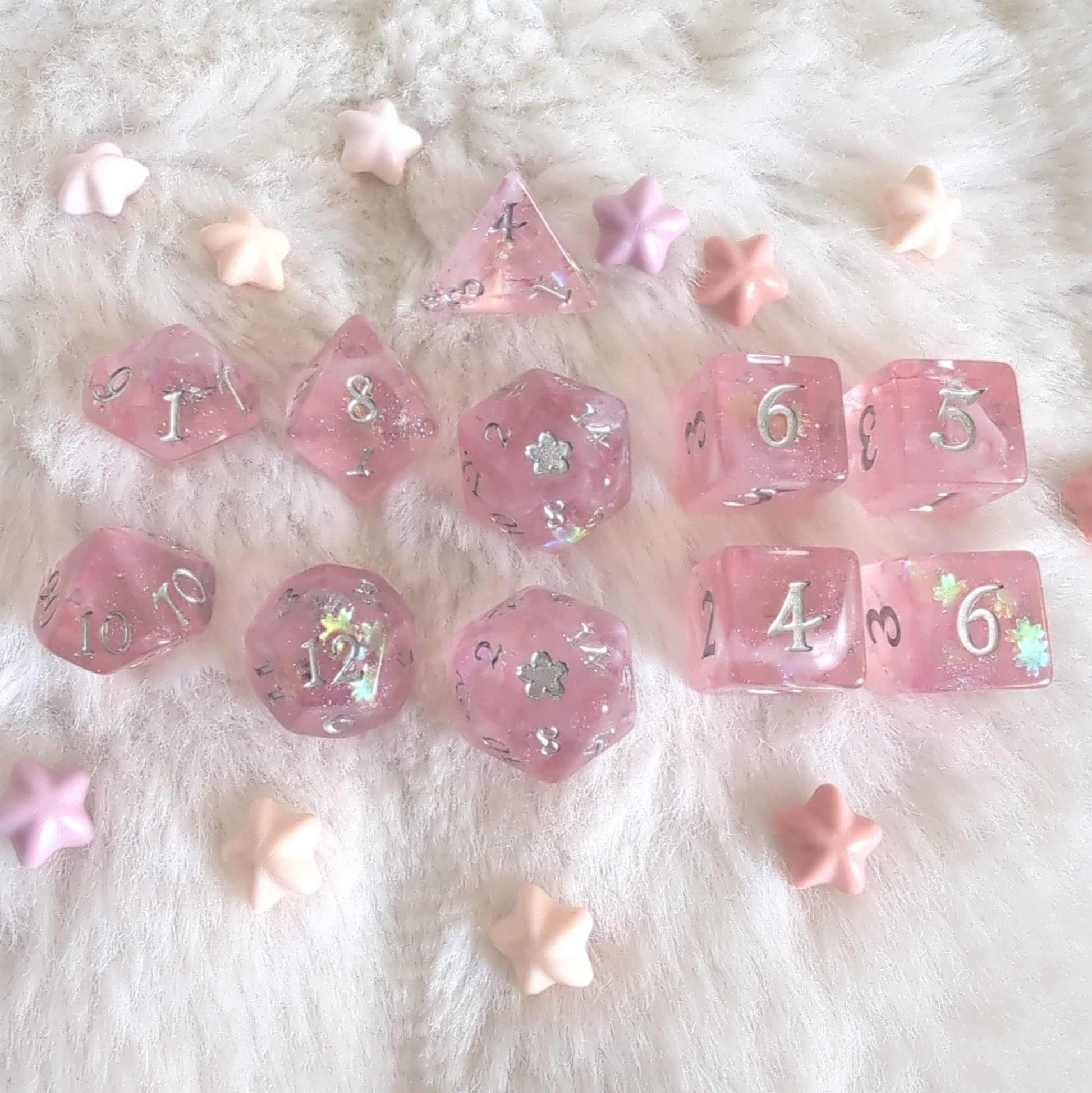 Cherry Blossom Dice Set – 7 and 11 - Piece Spring Pink DnD Dice | Fennek & Finch - Fennek and Finch